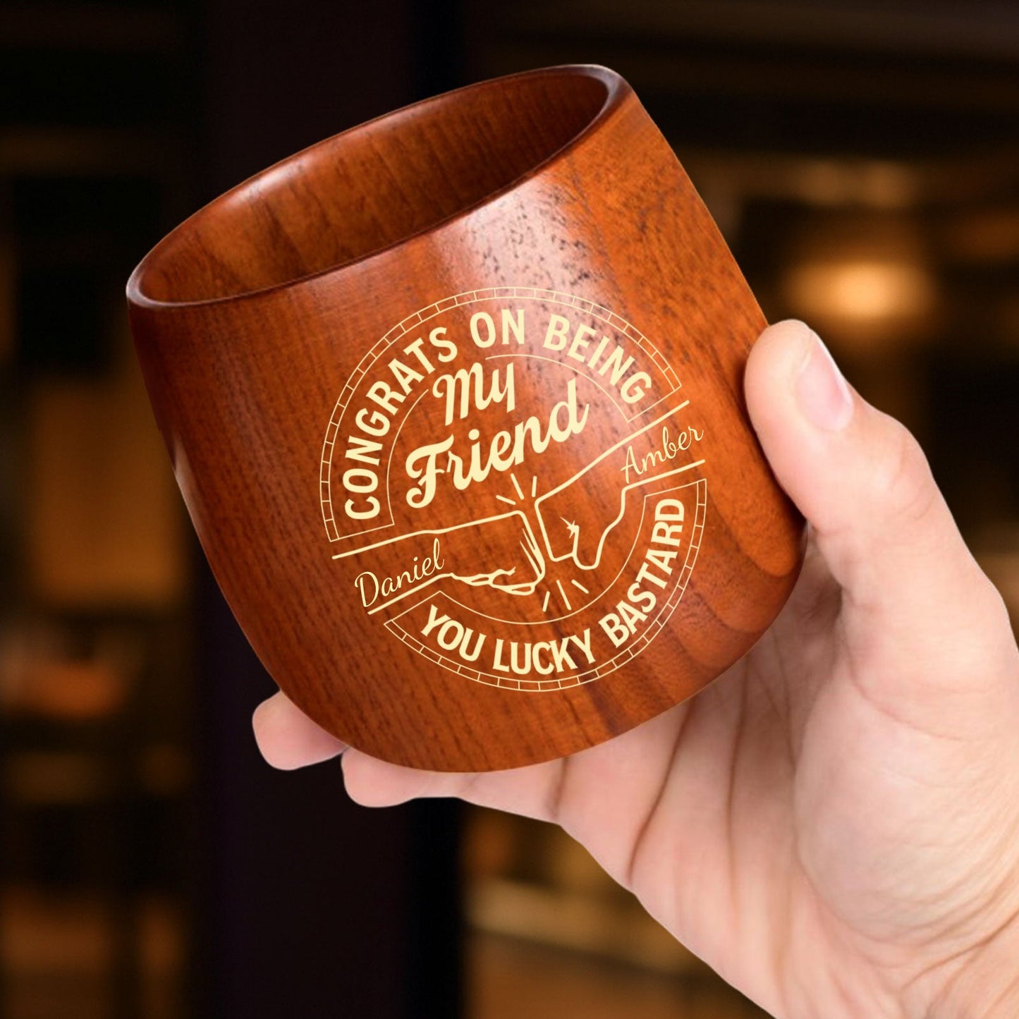 Brother - Congrats On Being My Brother, You Lucky Bastard - Personalized Wooden Bourbon Drinking Glass