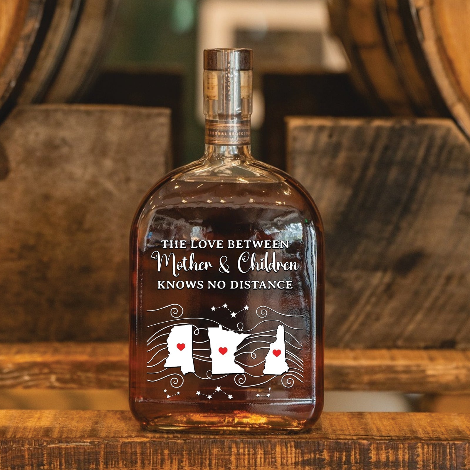 Family - Never Too Far To Wine Together - Personalized Whiskey Bottle