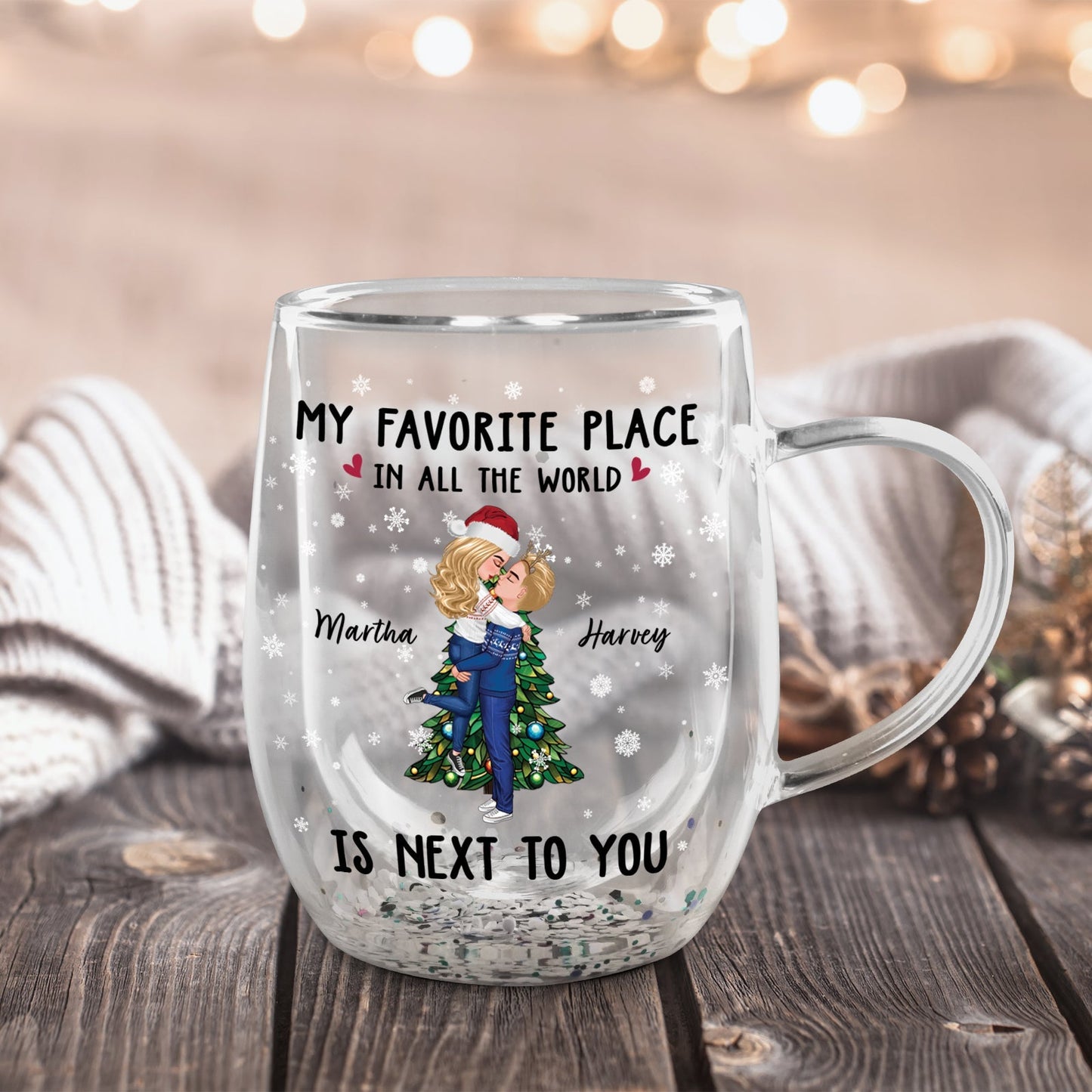 Couple - My Favorite Place In All The World Is Next To You - Personalized Double Walled Glass Mug