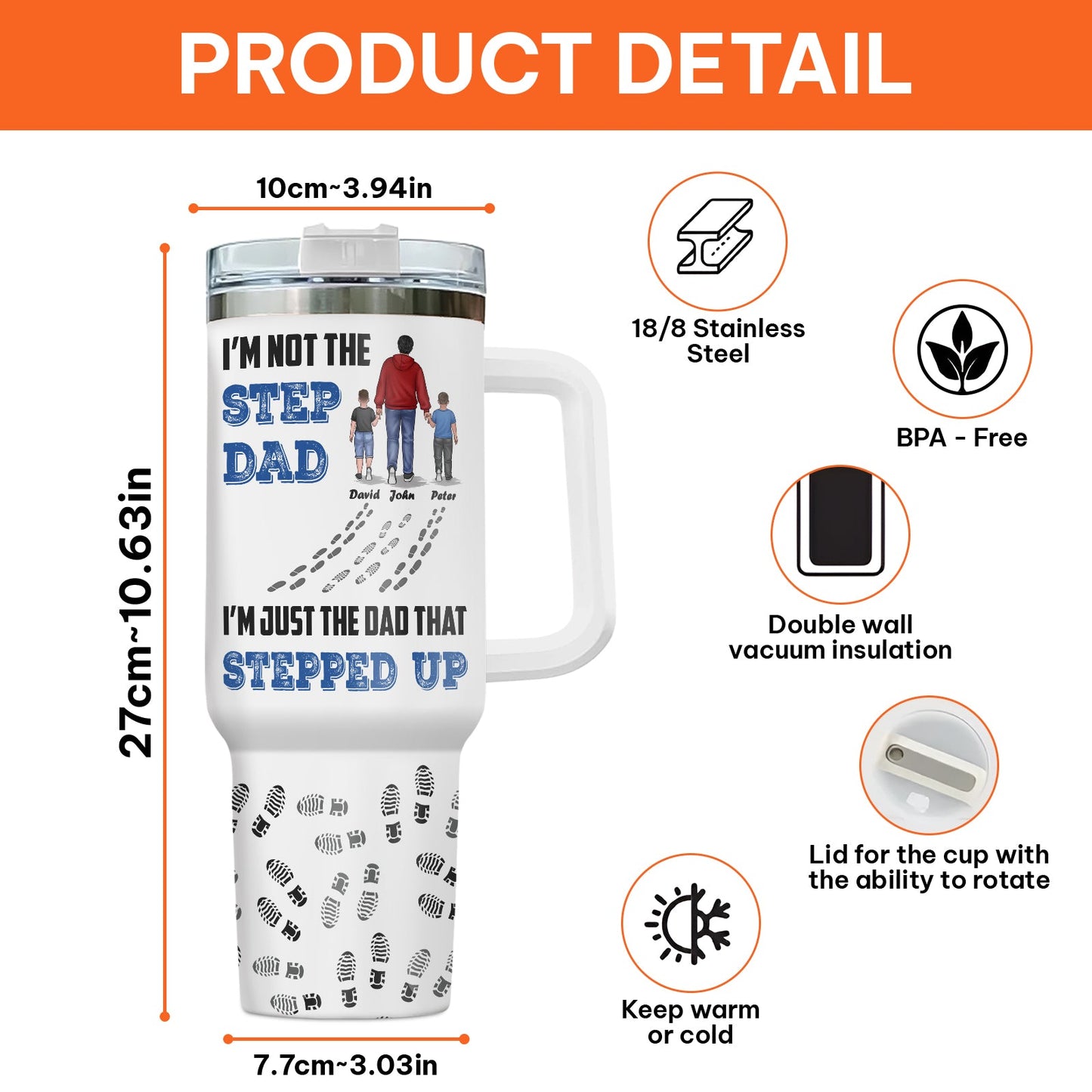 Father - I'm Not The Step Dad - Personalized Tumbler With Straw