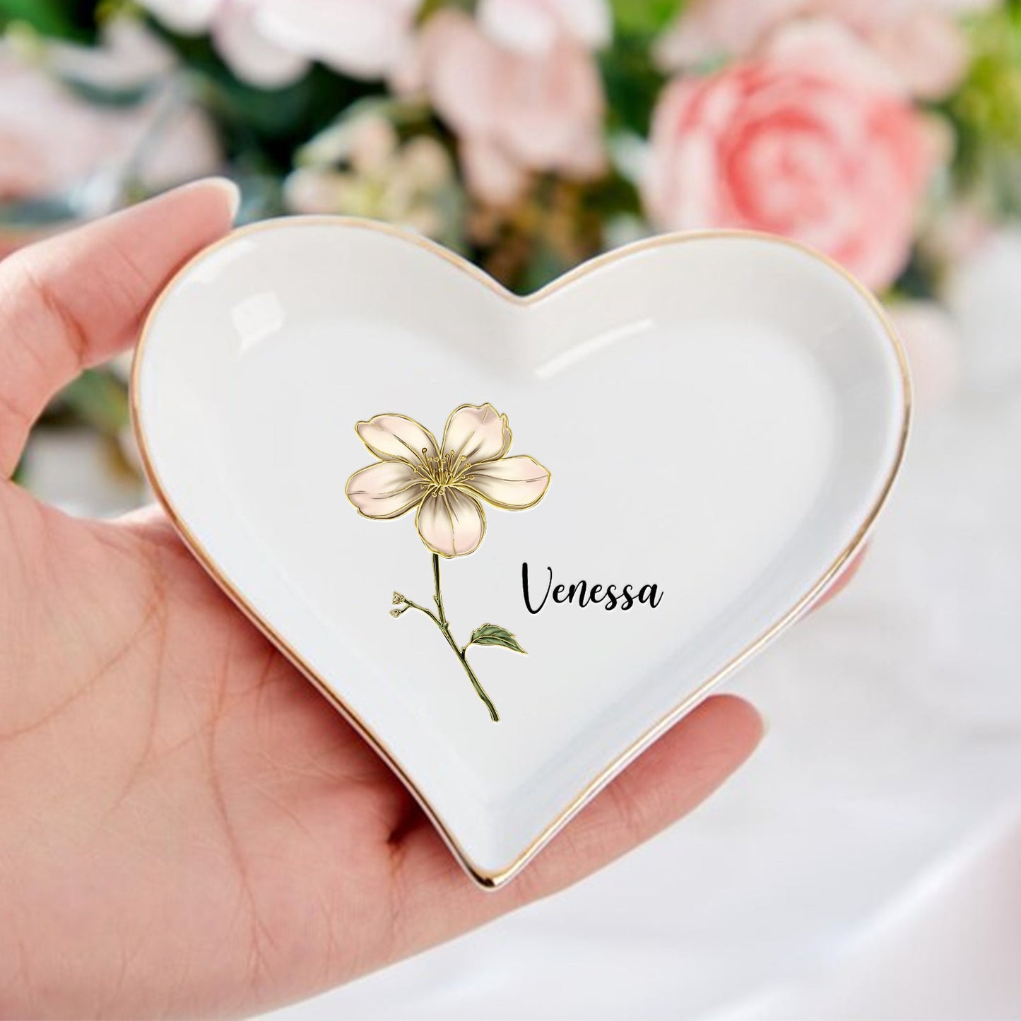 Flower - Personalized Heart-Shaped Jewelry Dish