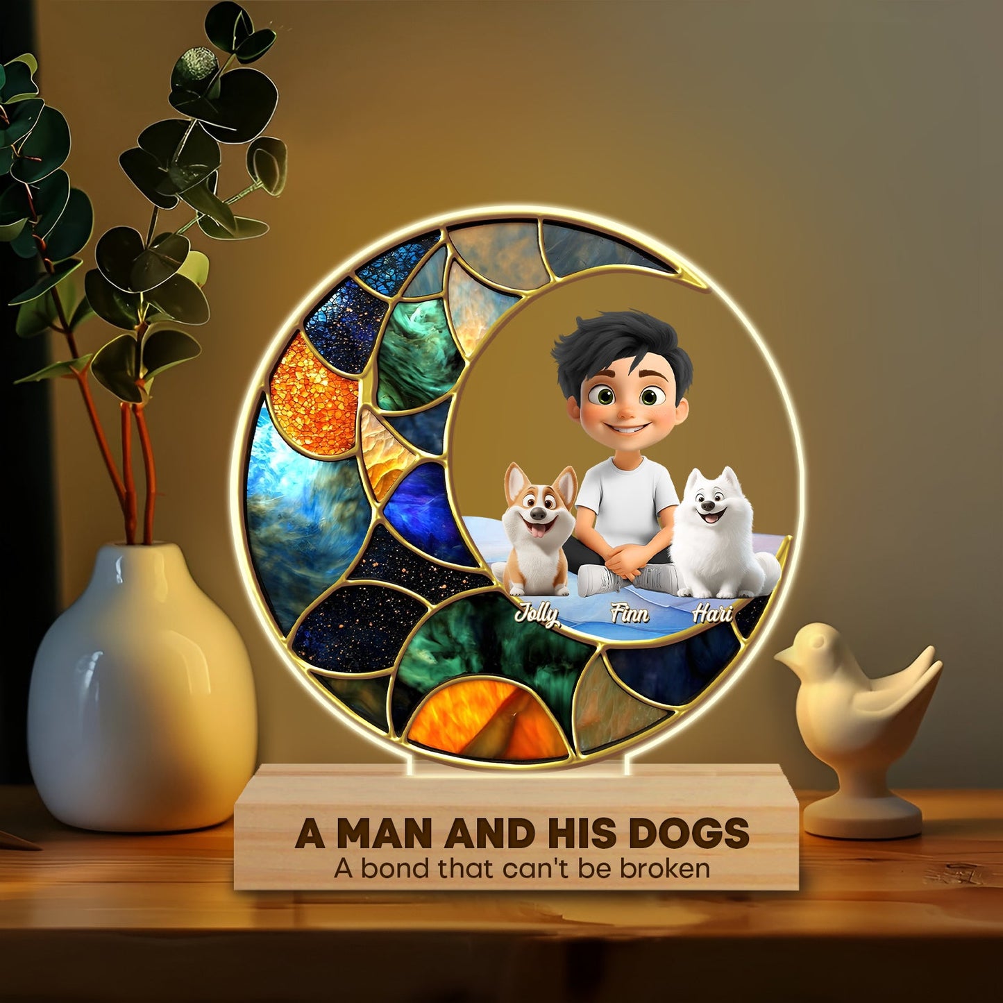Pet Lover - A Bond Can’t Be Broken - Personalized Circle LED Night Light