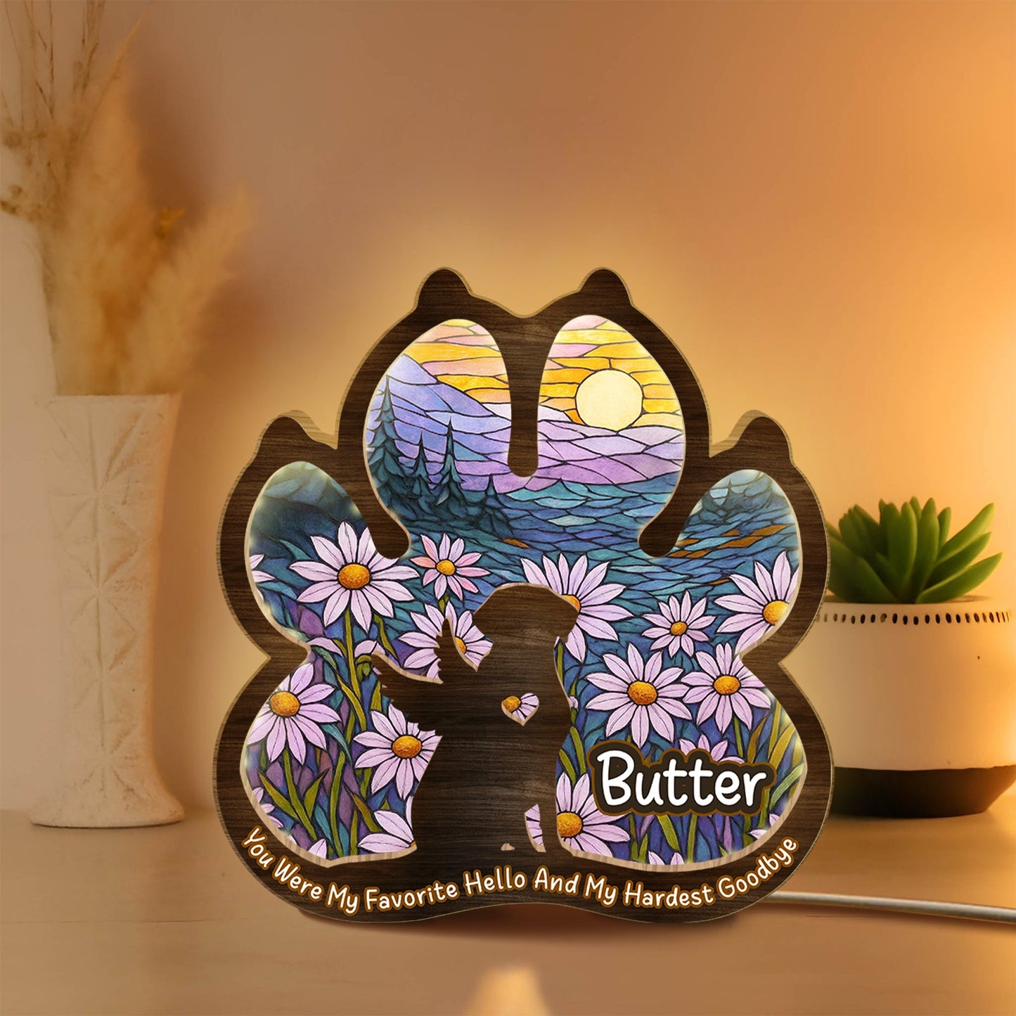 Pet Lover - You Were My Favorite Hello And My Hardest Goodbye - Personalized LED Light Wooden Plaque