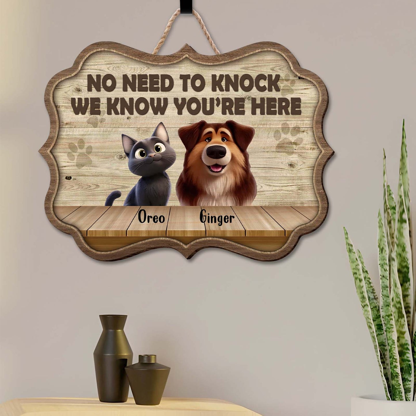 Pet Lover - No Need To Knock - Personalized Wooden Door Sign