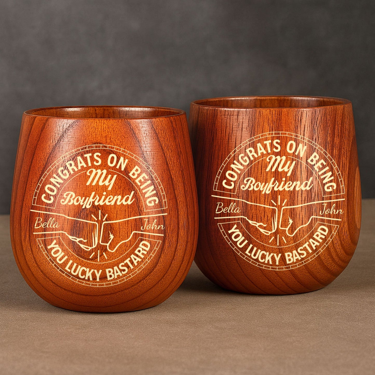 Brother - Congrats On Being My Brother, You Lucky Bastard - Personalized Wooden Bourbon Drinking Glass