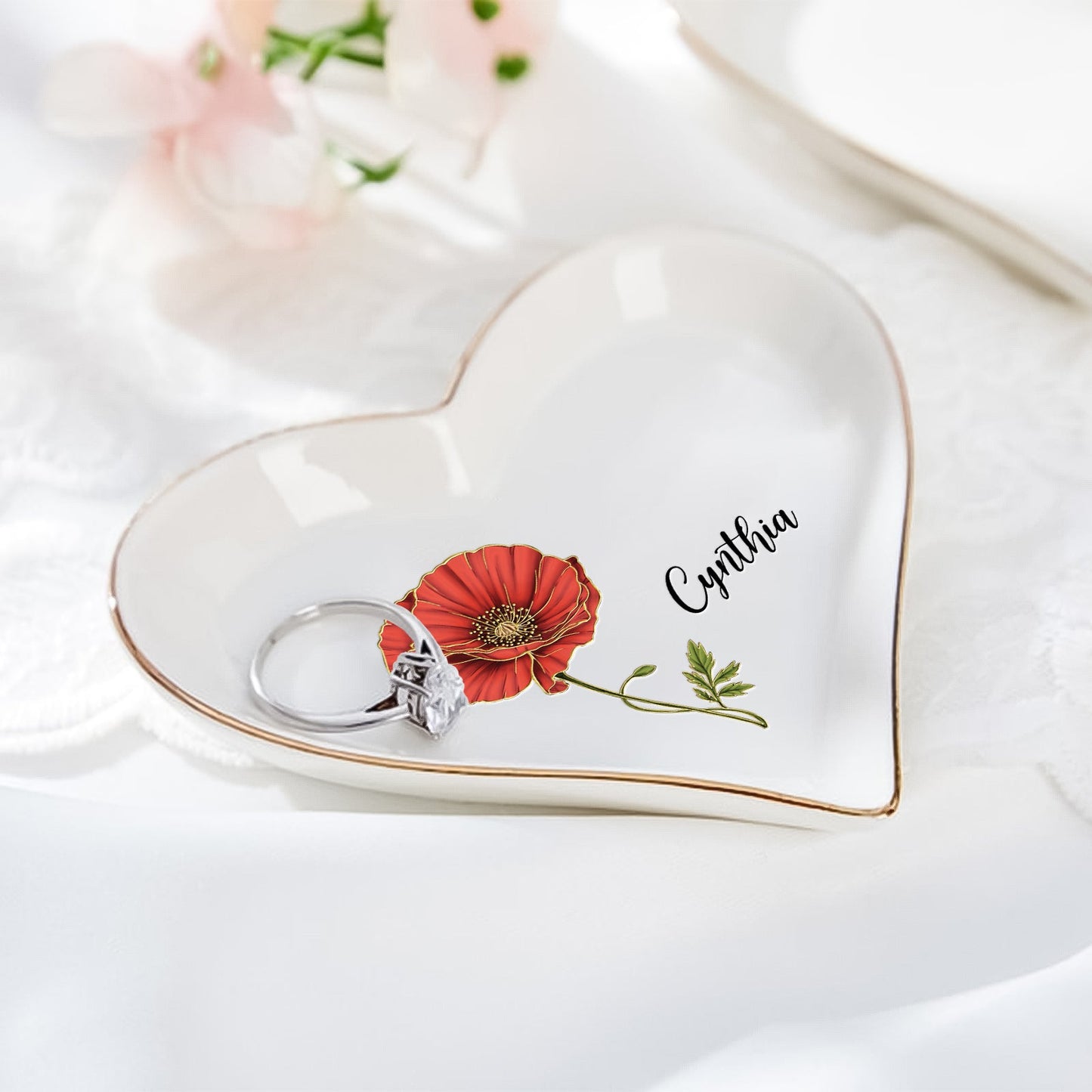 Flower - Personalized Heart-Shaped Jewelry Dish