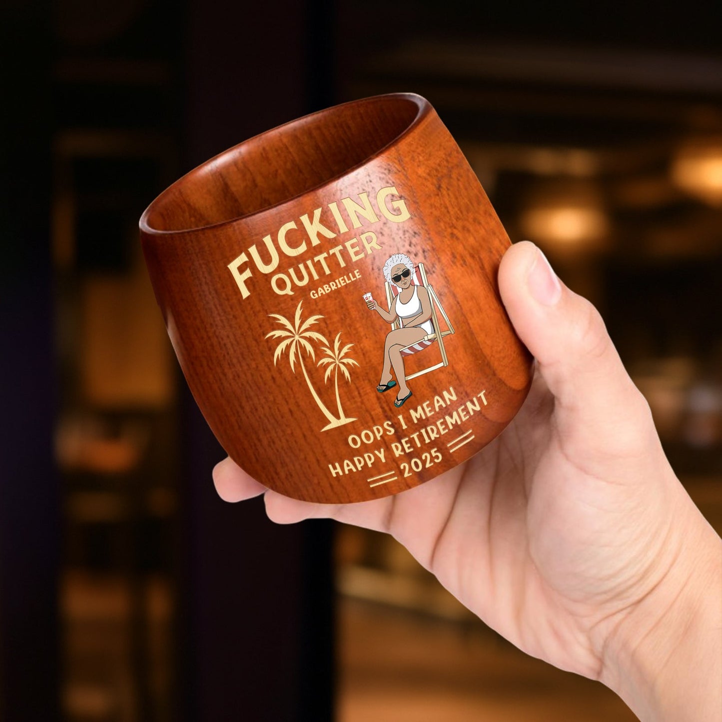 Retirement - Personalized Wooden Bourbon Drinking Glass