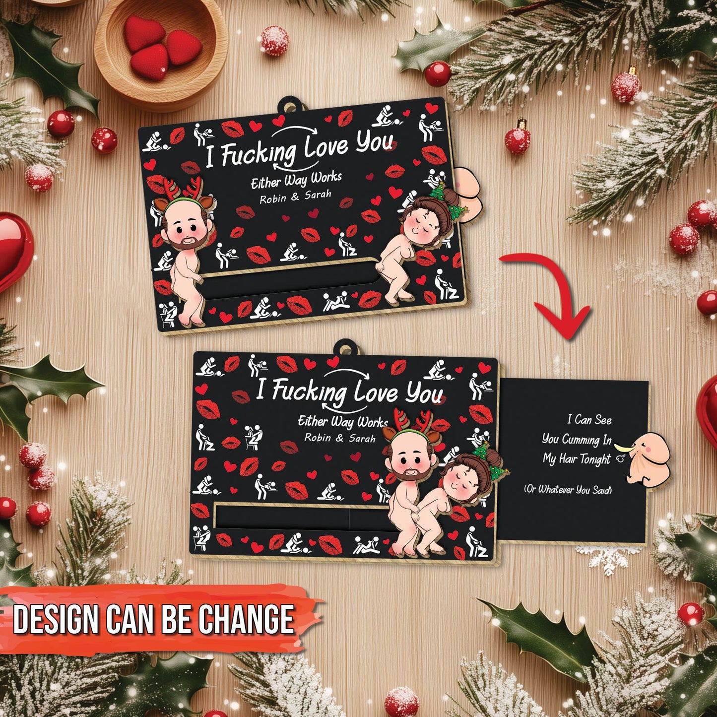 Couple - This Card Sucks But I Swallow - Personalized Wooden Slider Card - Ver 3