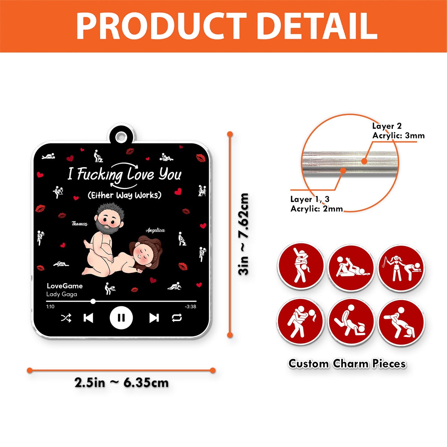 Music Couple - I F*cking Love You - Personalized Shaking Keychain
