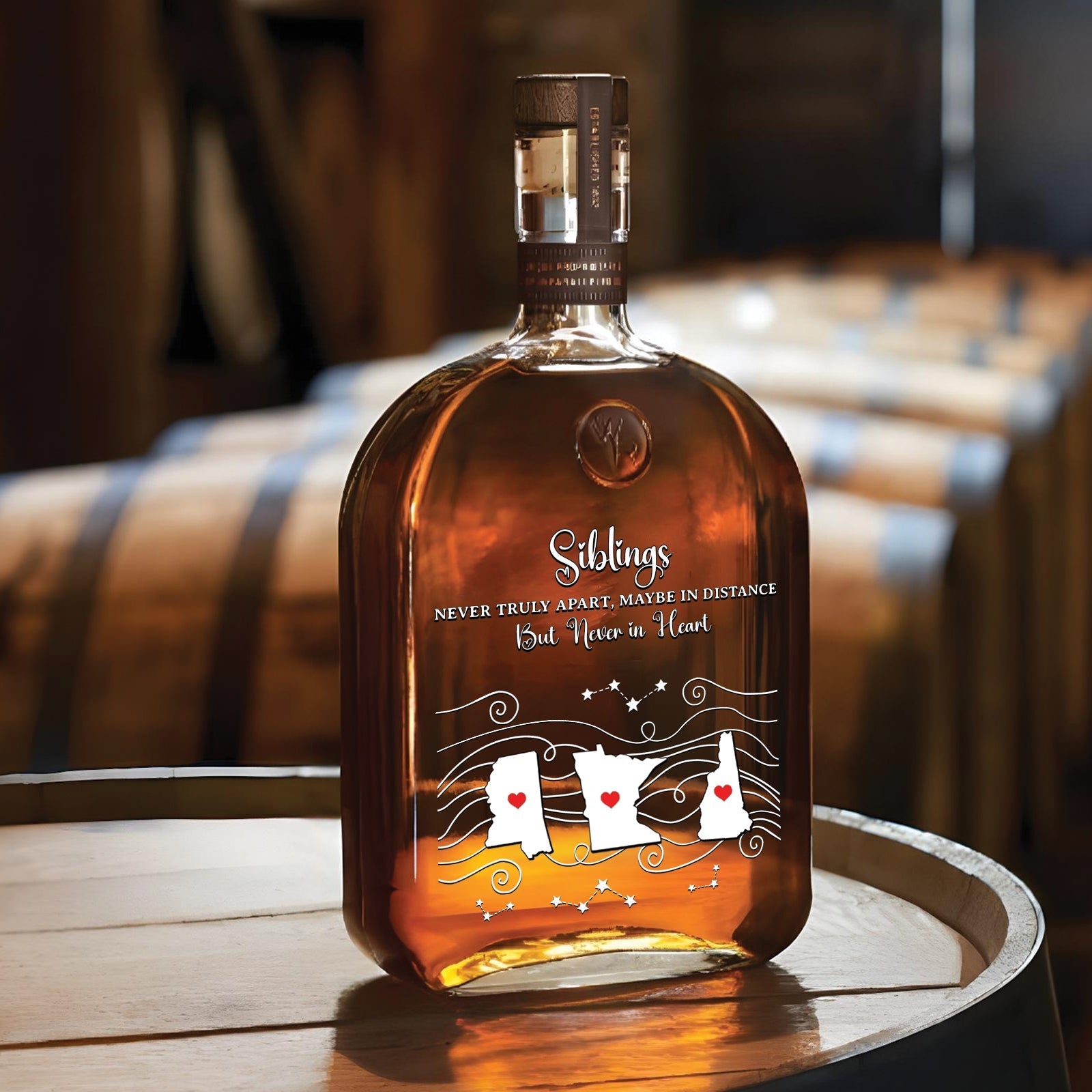 Family - Never Too Far To Wine Together - Personalized Whiskey Bottle