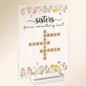 Bestie - Forever Connected By Heart - Personalized Crossword Acrylic Plaque
