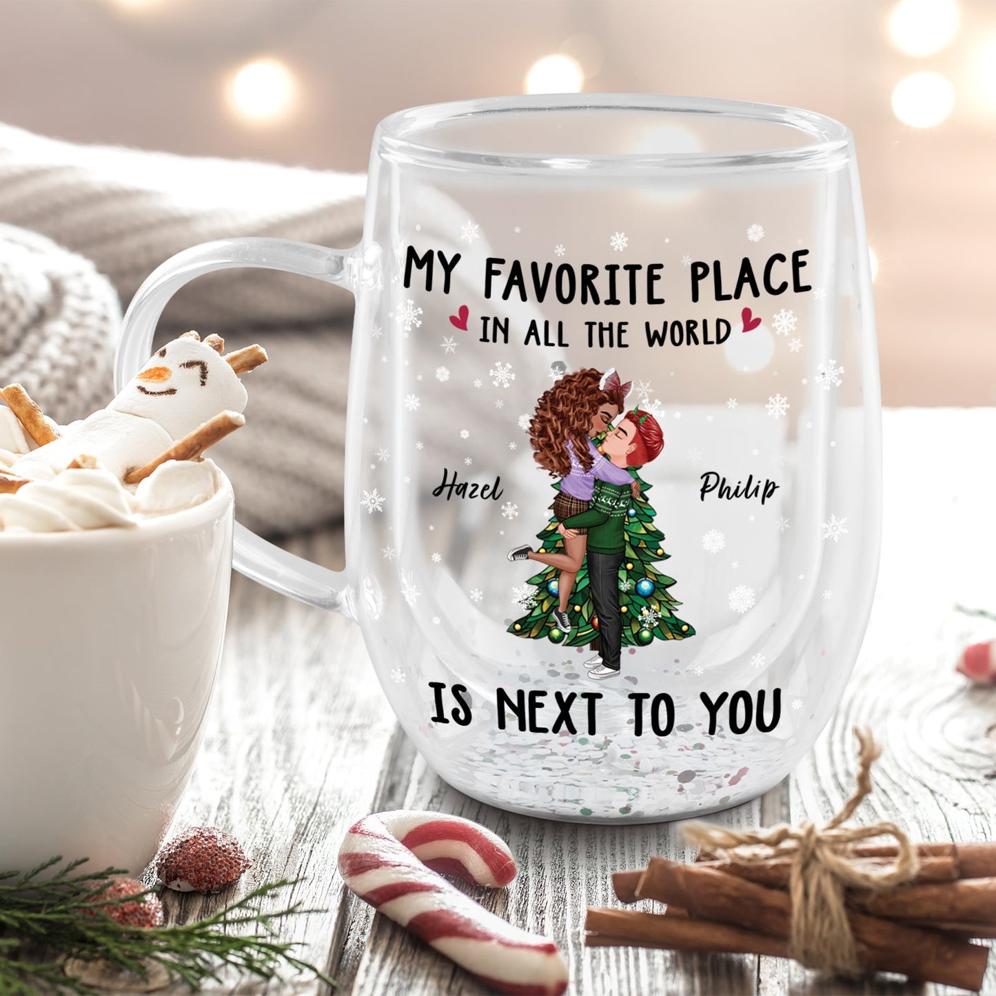 Couple - My Favorite Place In All The World Is Next To You - Personalized Double Walled Glass Mug