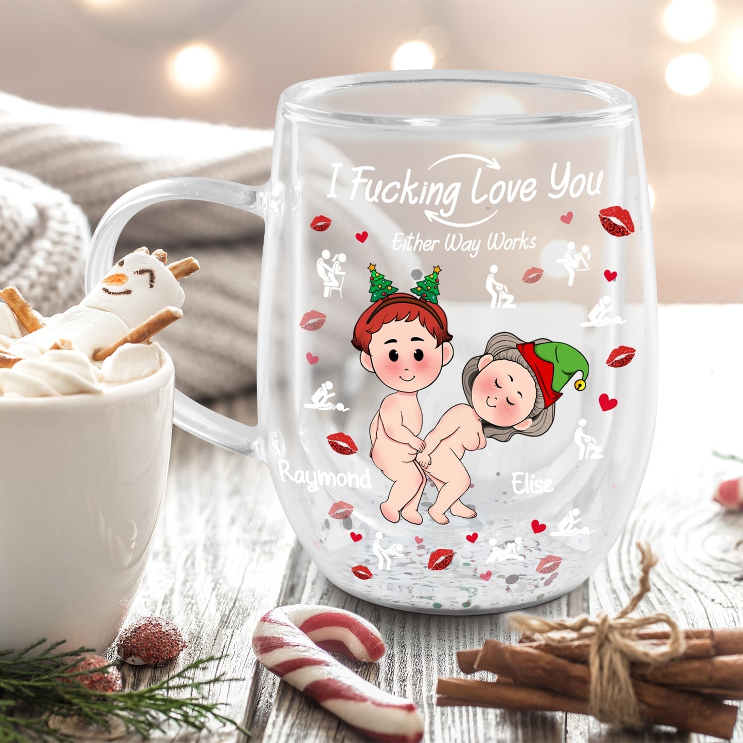 Couple - Fucking Love you - Personalized Double Walled Glass Cup