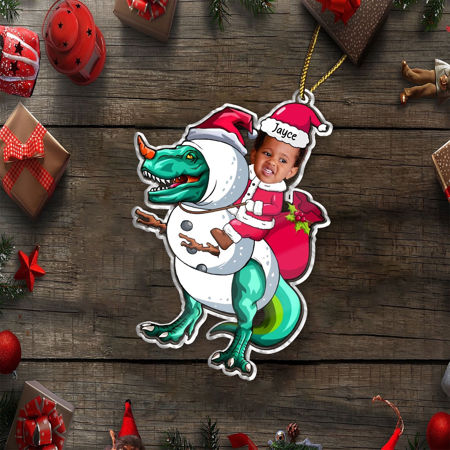 Baby Riding Dinosaur - Personalized Acrylic Photo Ornament