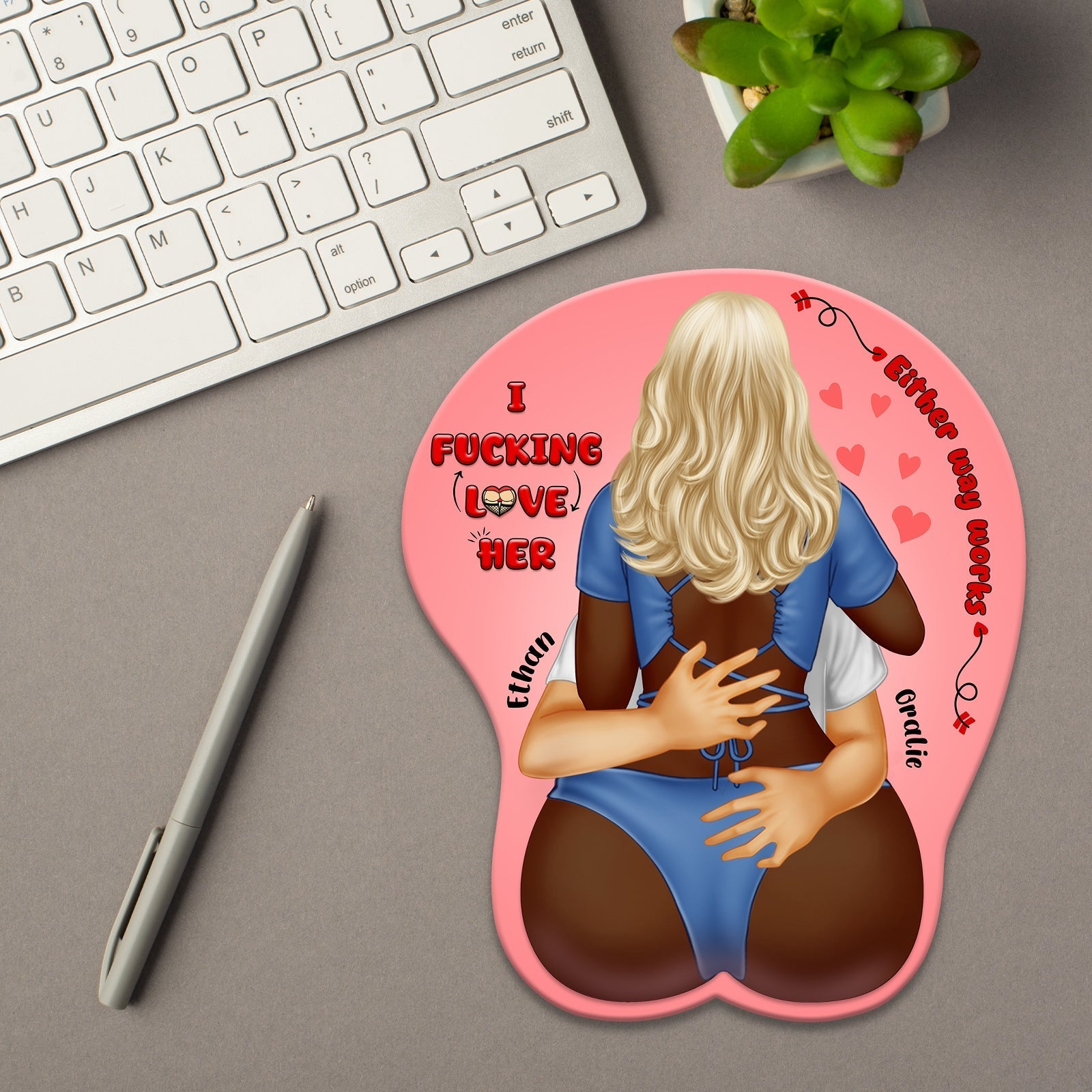Couple - I Love Her Butt - Personalized 3D Mouse Pad