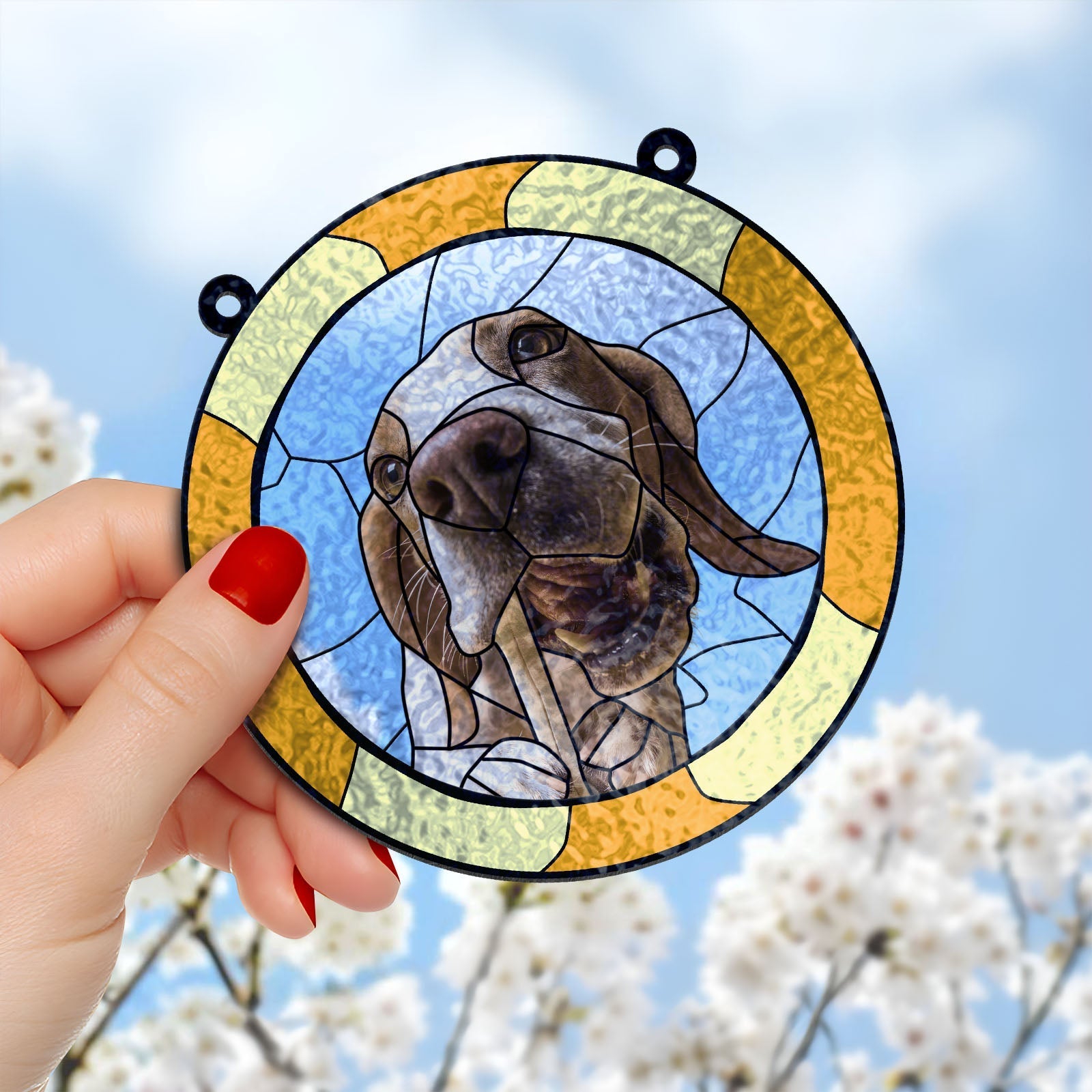 Pet Lovers - Custom Dog Portrait From Photo - Personalized Suncatcher