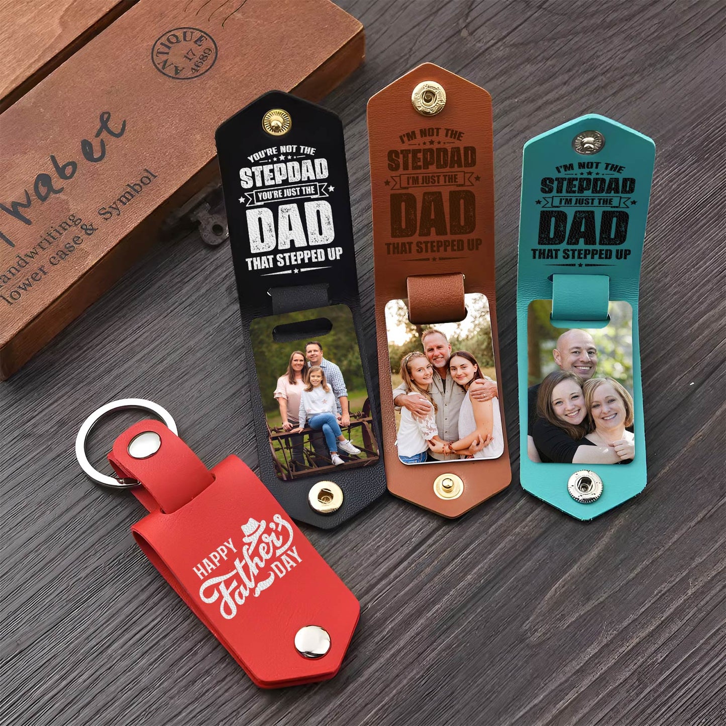 Father - I'm Not The Stepdad, I'm Just The Dad That Stepped Up - Personalized Leather Photo Keychain