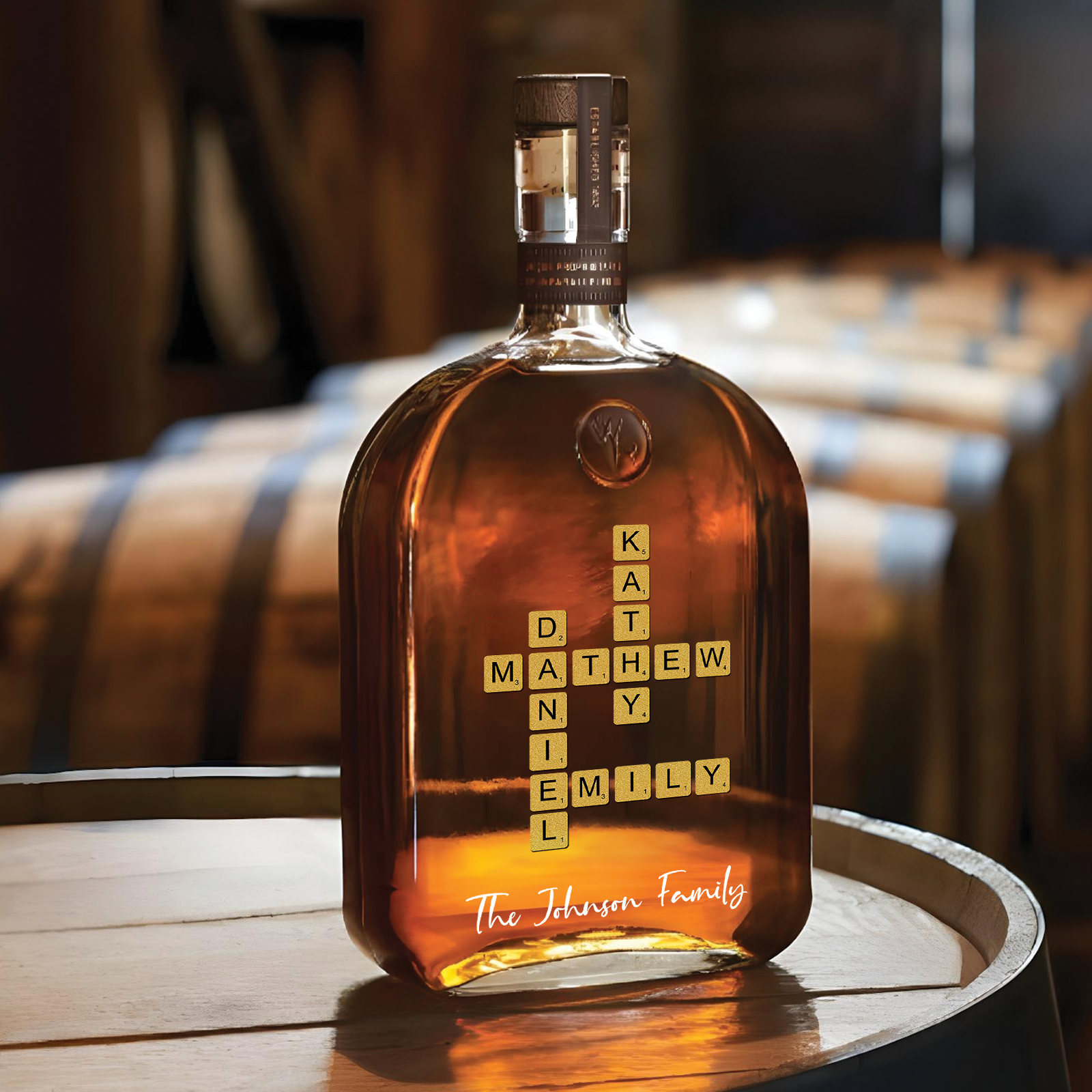 Family - Personalized Crossword Whiskey Bottle