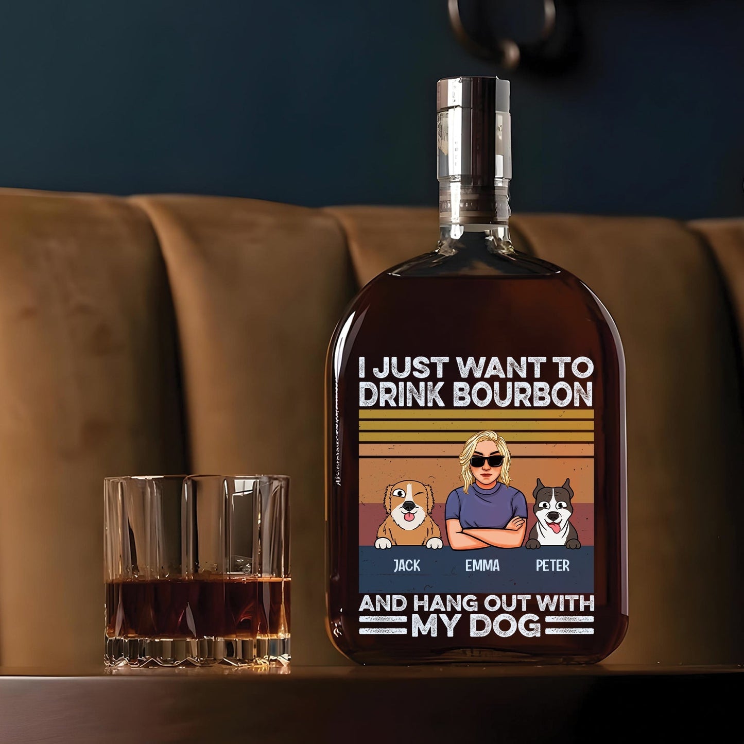 Pet Lover - I Just Want To Drink Wine - Personalized Whiskey Bottle