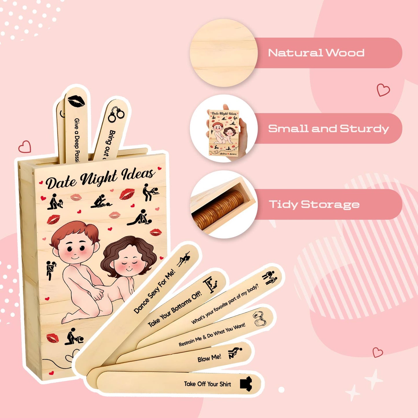 Couple - Date Night Ideas - Personalized Games Wooden Date Ideas Box