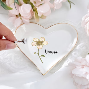 Flower - Personalized Heart-Shaped Jewelry Dish