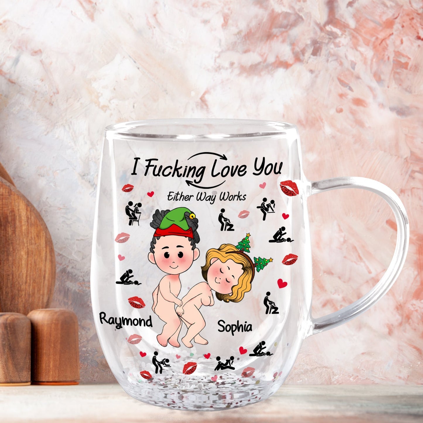 Couple - Fucking Love you - Personalized Double Walled Glass Cup