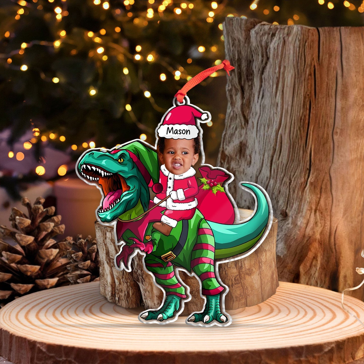Baby Riding Dinosaur - Personalized Acrylic Photo Ornament