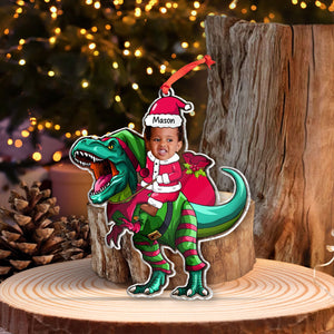 Baby Riding Dinosaur - Personalized Acrylic Photo Ornament
