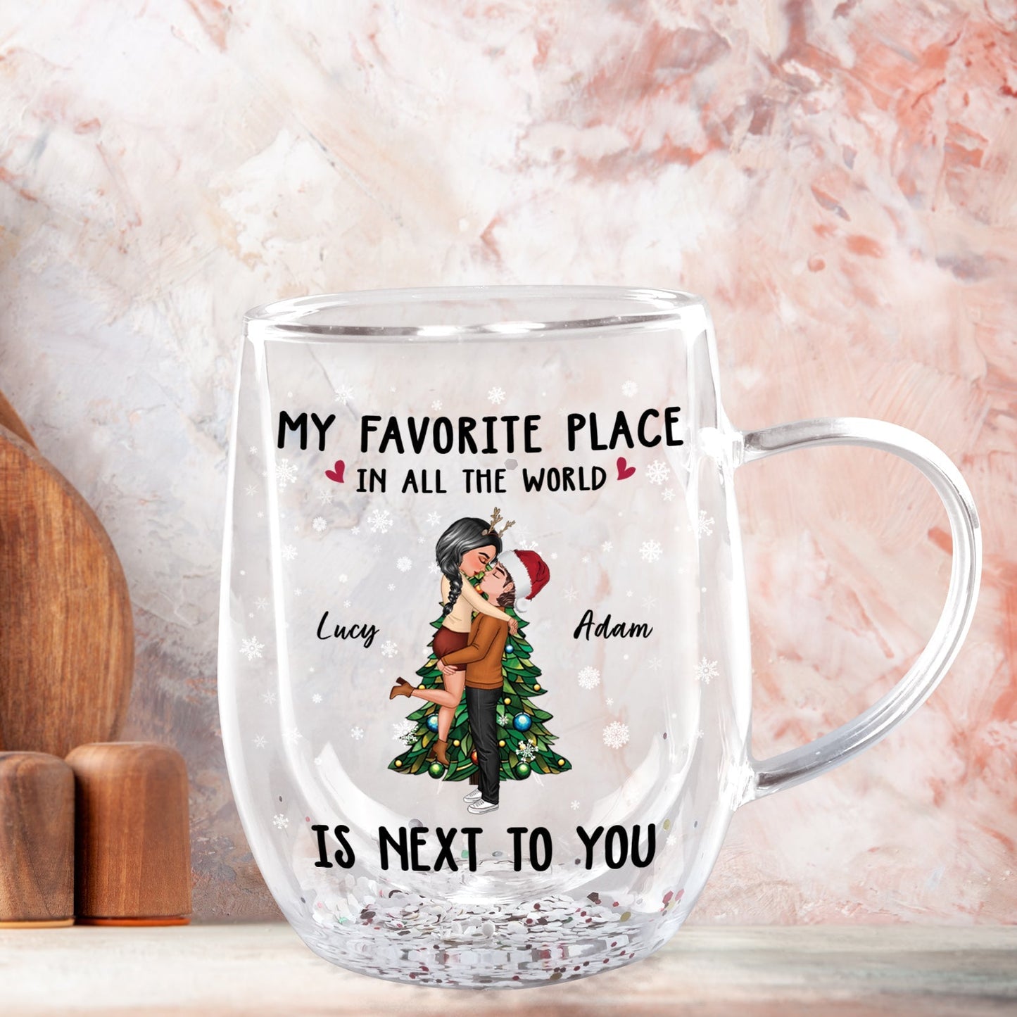 Couple - My Favorite Place In All The World Is Next To You - Personalized Double Walled Glass Mug