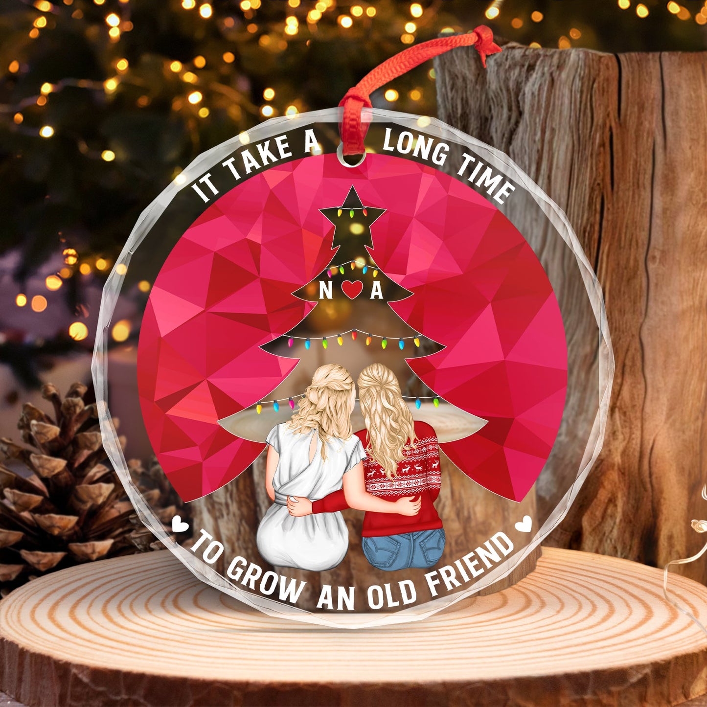 Family - To Grow An Old Friend - Personalized Circle Glass Ornament