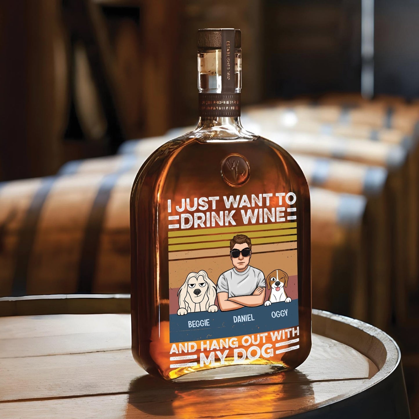 Pet Lover - I Just Want To Drink Wine - Personalized Whiskey Bottle