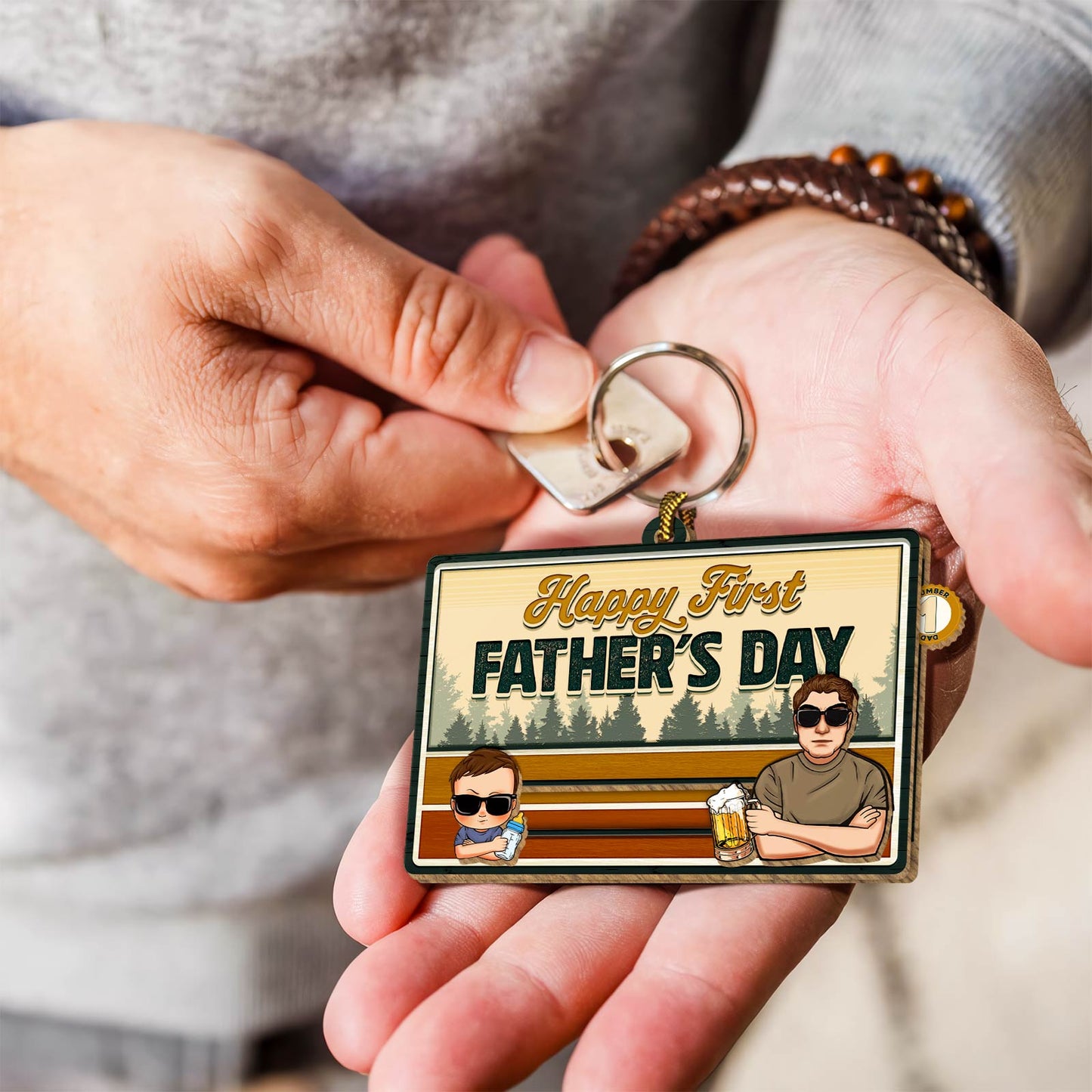 Father - Happy First Father's Day - Personalized Wooden Slider Card