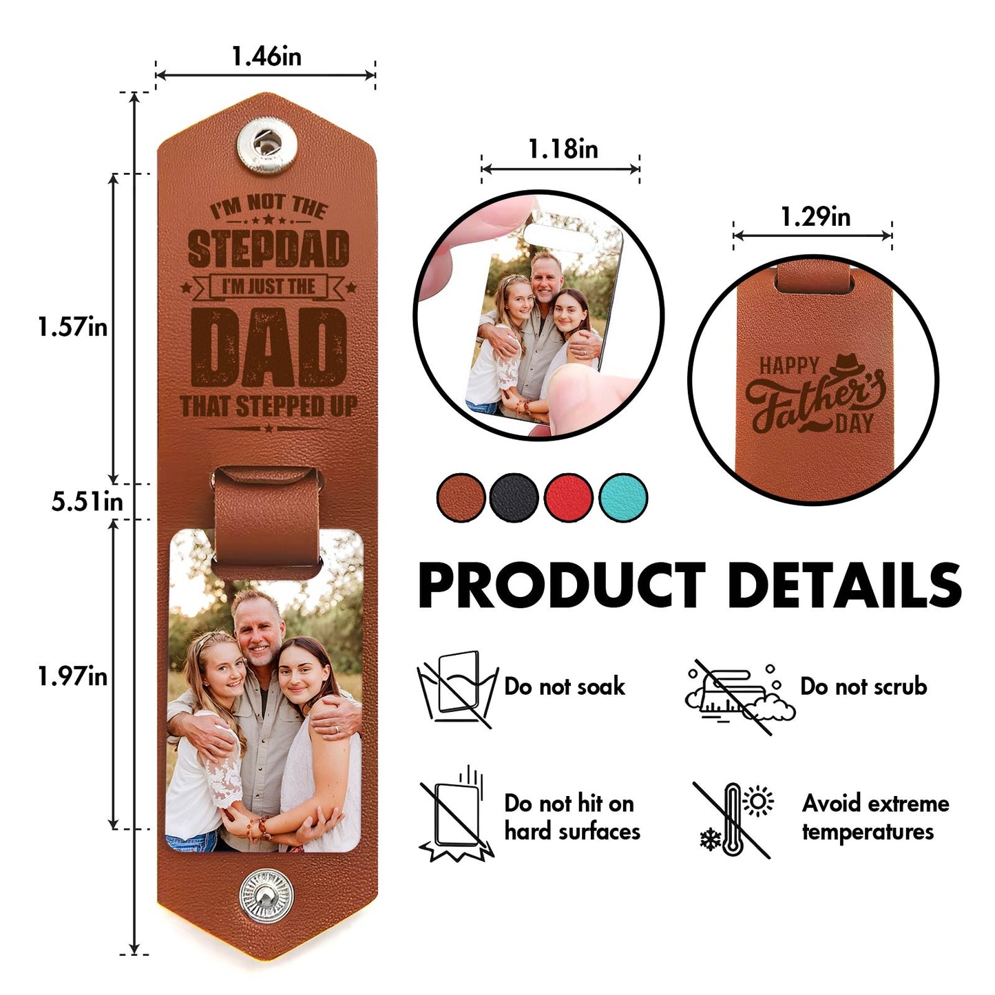 Father - I'm Not The Stepdad, I'm Just The Dad That Stepped Up - Personalized Leather Photo Keychain