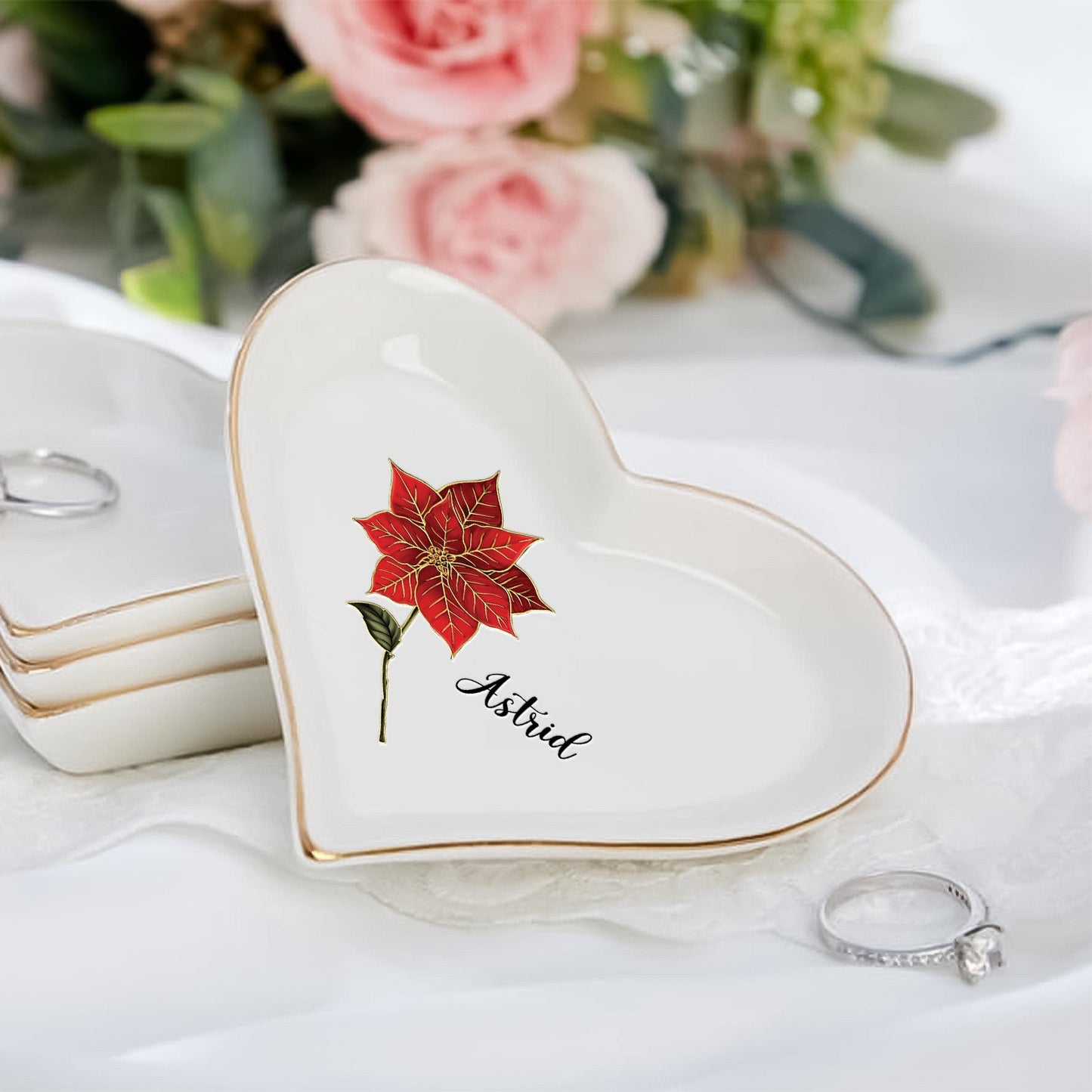 Flower - Personalized Heart-Shaped Jewelry Dish