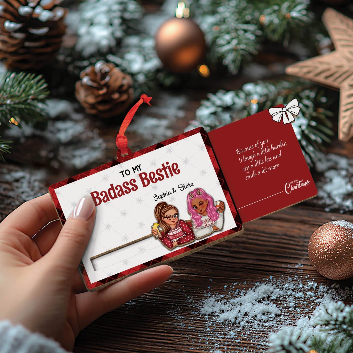 Besties - To My Badass Bestie - Personalized Wooden Slider Card