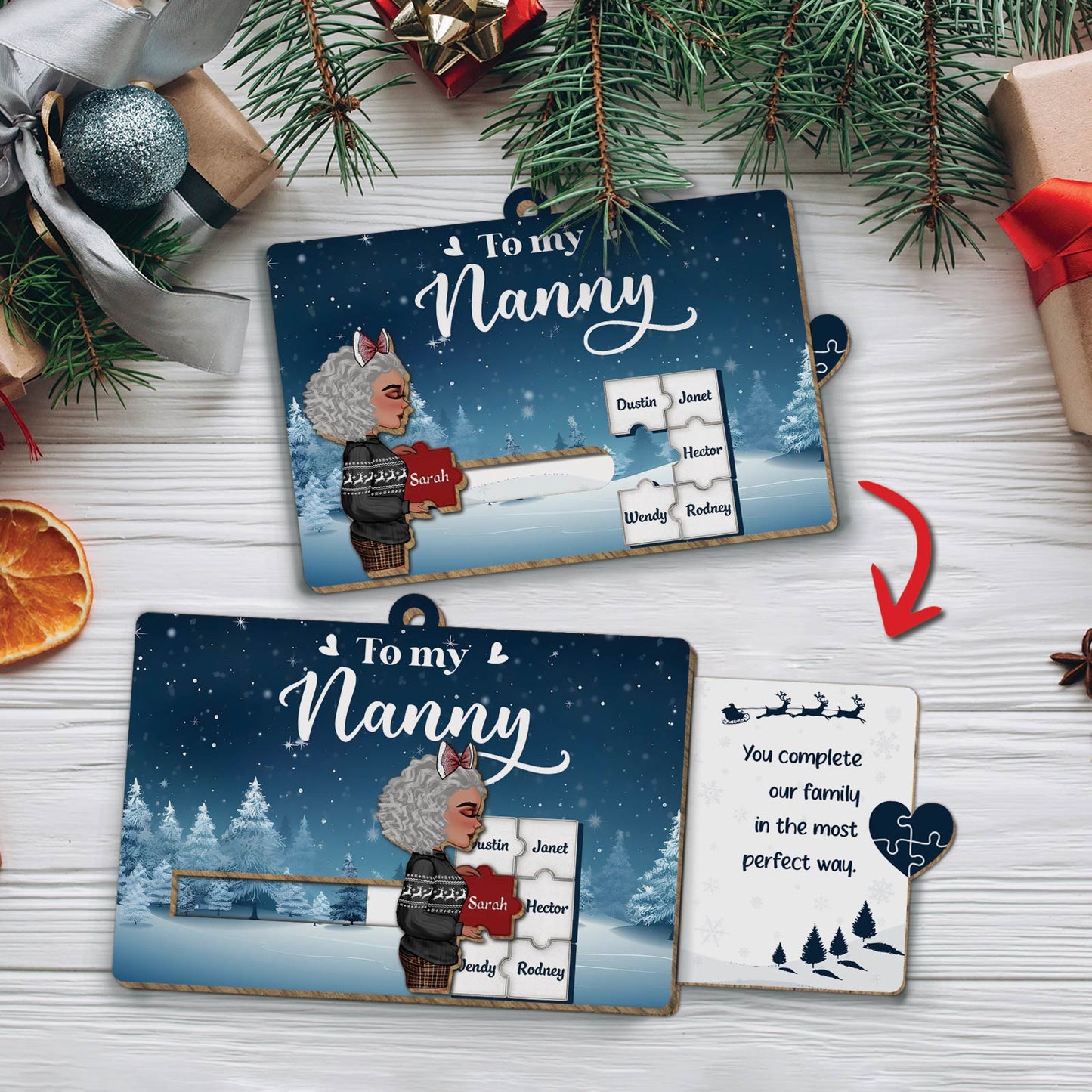 Family - You Complete Our Family In The Most Perfect Way - Personalized Wooden Slider Card