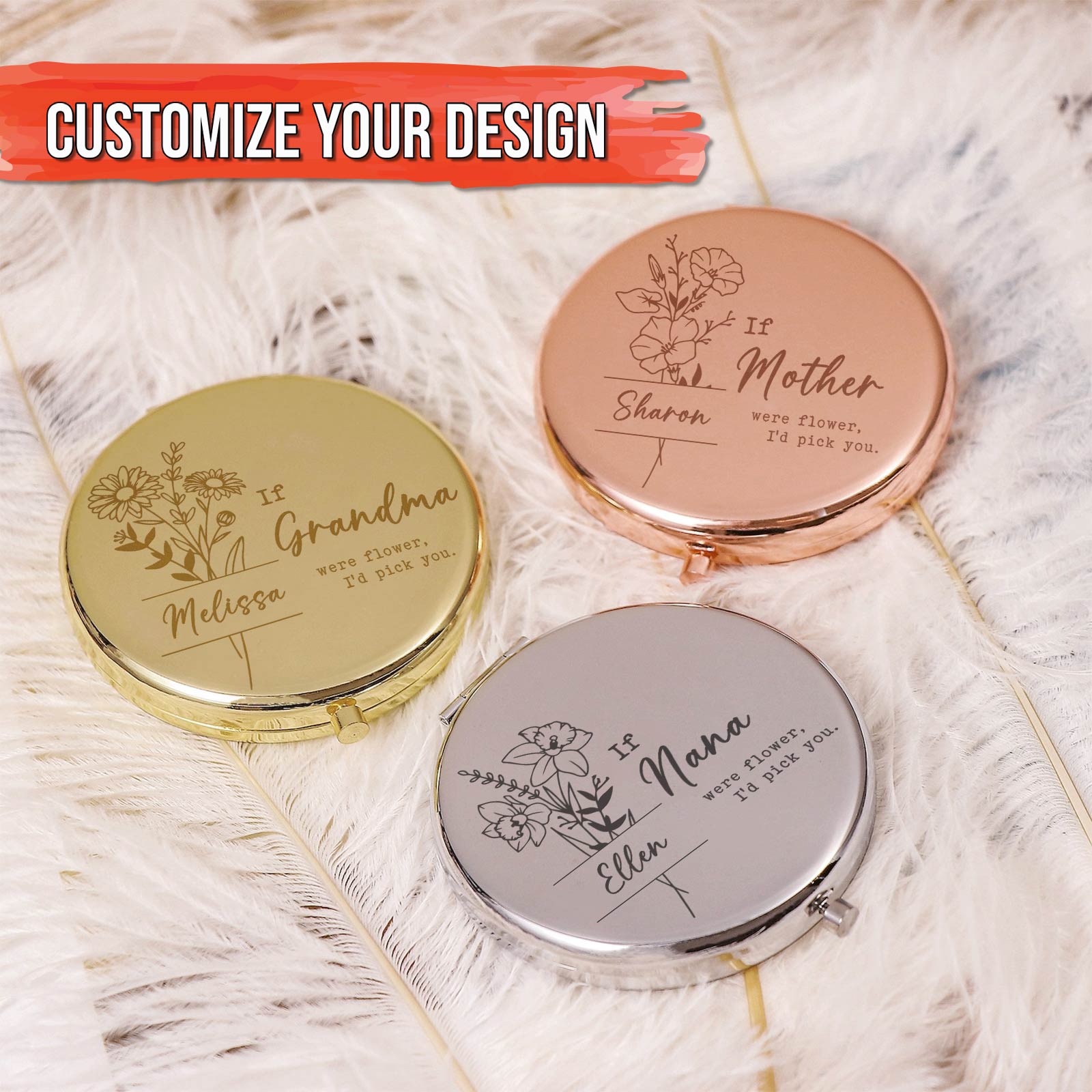 Family - Flower of My Heart - Personalized Compact Mirror