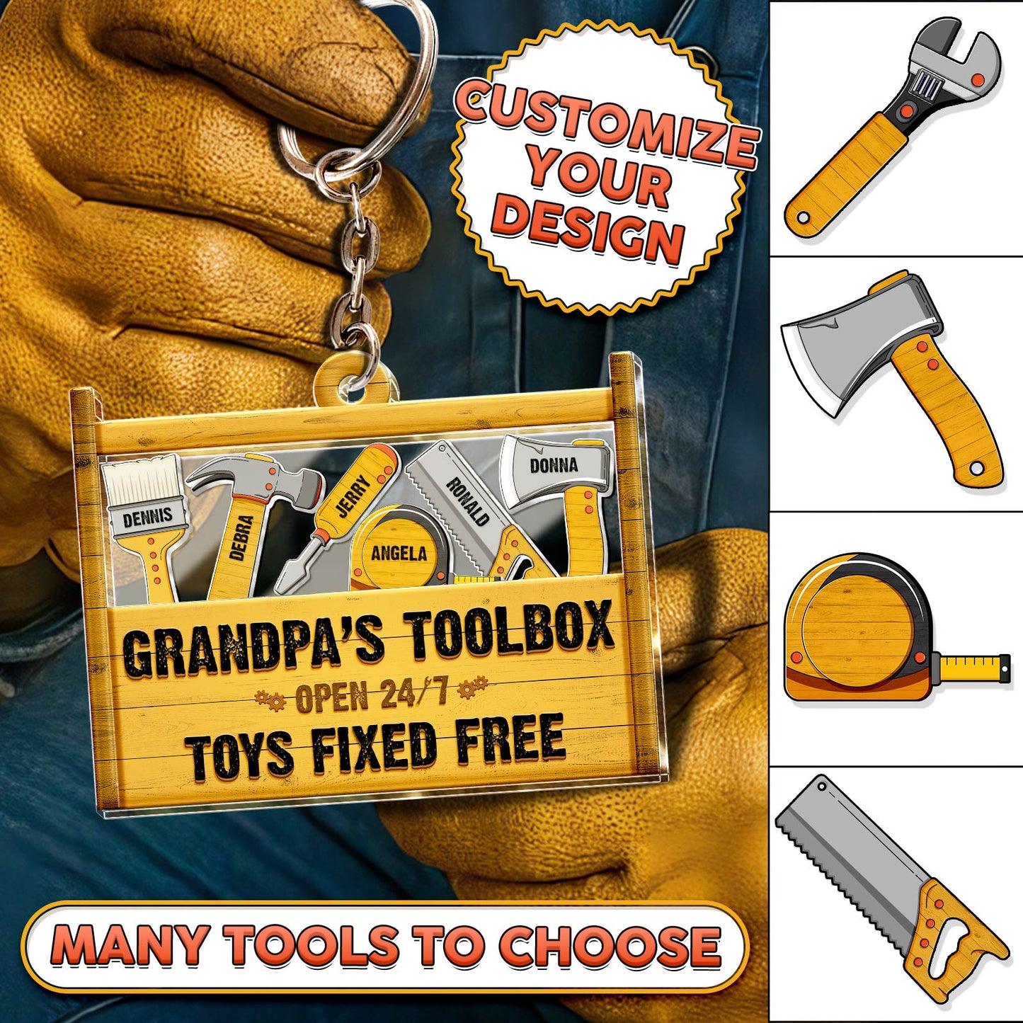 Father - Dad/Grandpa's Toolbox - Personalized 3-Layer Shaking Keychain