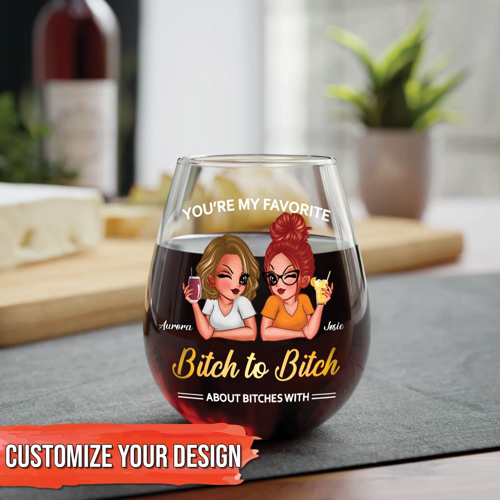 Bestie - Bitch To Bitch - Personalized Wine Glass