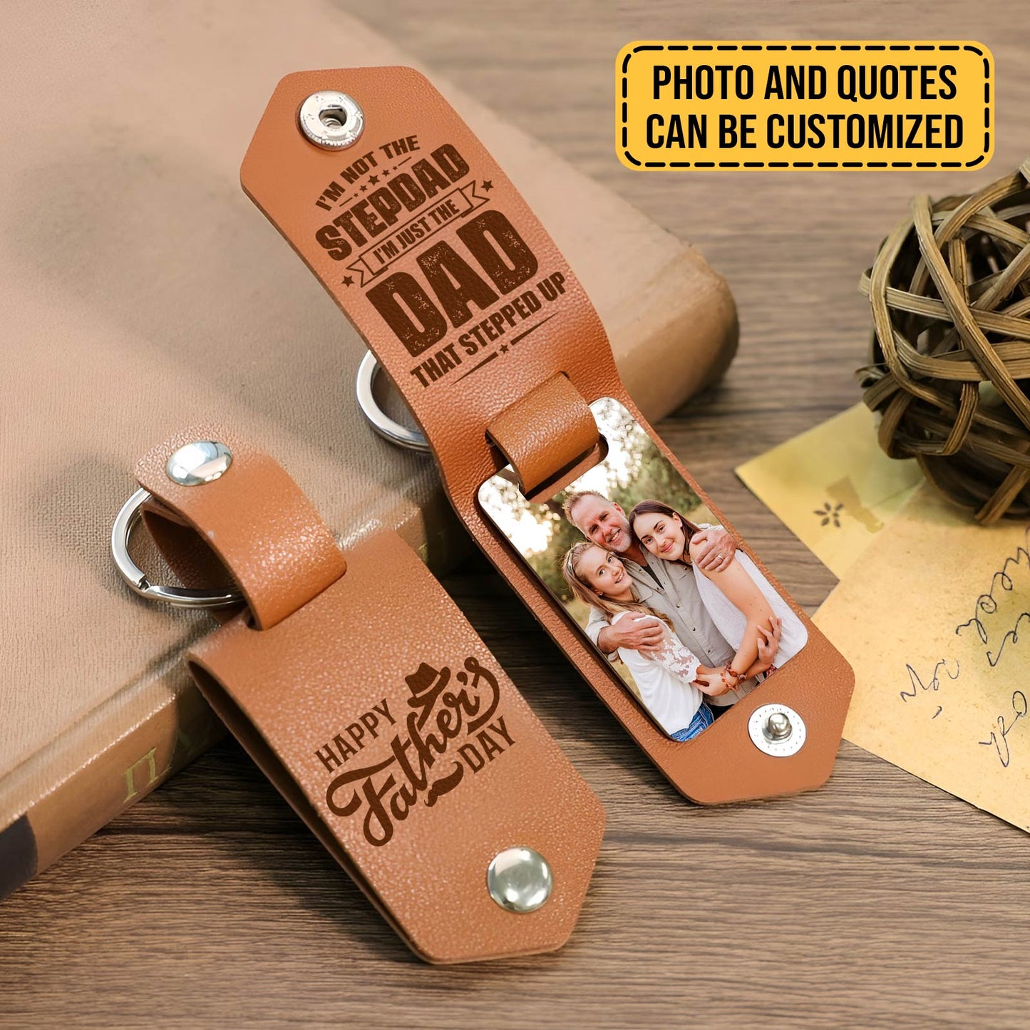 Father - I'm Not The Stepdad, I'm Just The Dad That Stepped Up - Personalized Leather Photo Keychain
