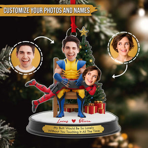 Personalized couple Christmas ornament featuring custom photos and names for a unique holiday gift