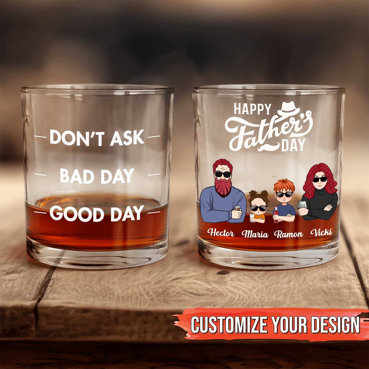 Family - Happy Father's Day - Personalized Mood Meter Whisky Glass