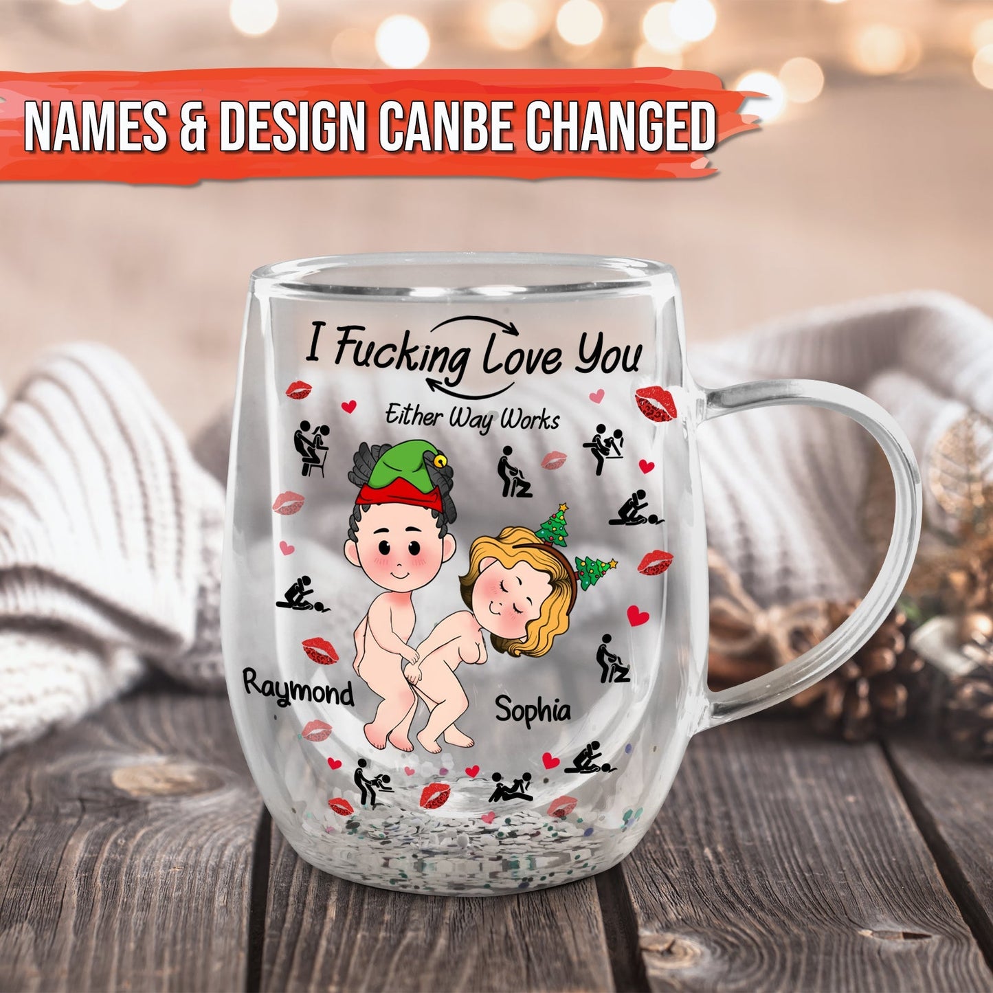 Couple - Fucking Love you - Personalized Double Walled Glass Cup