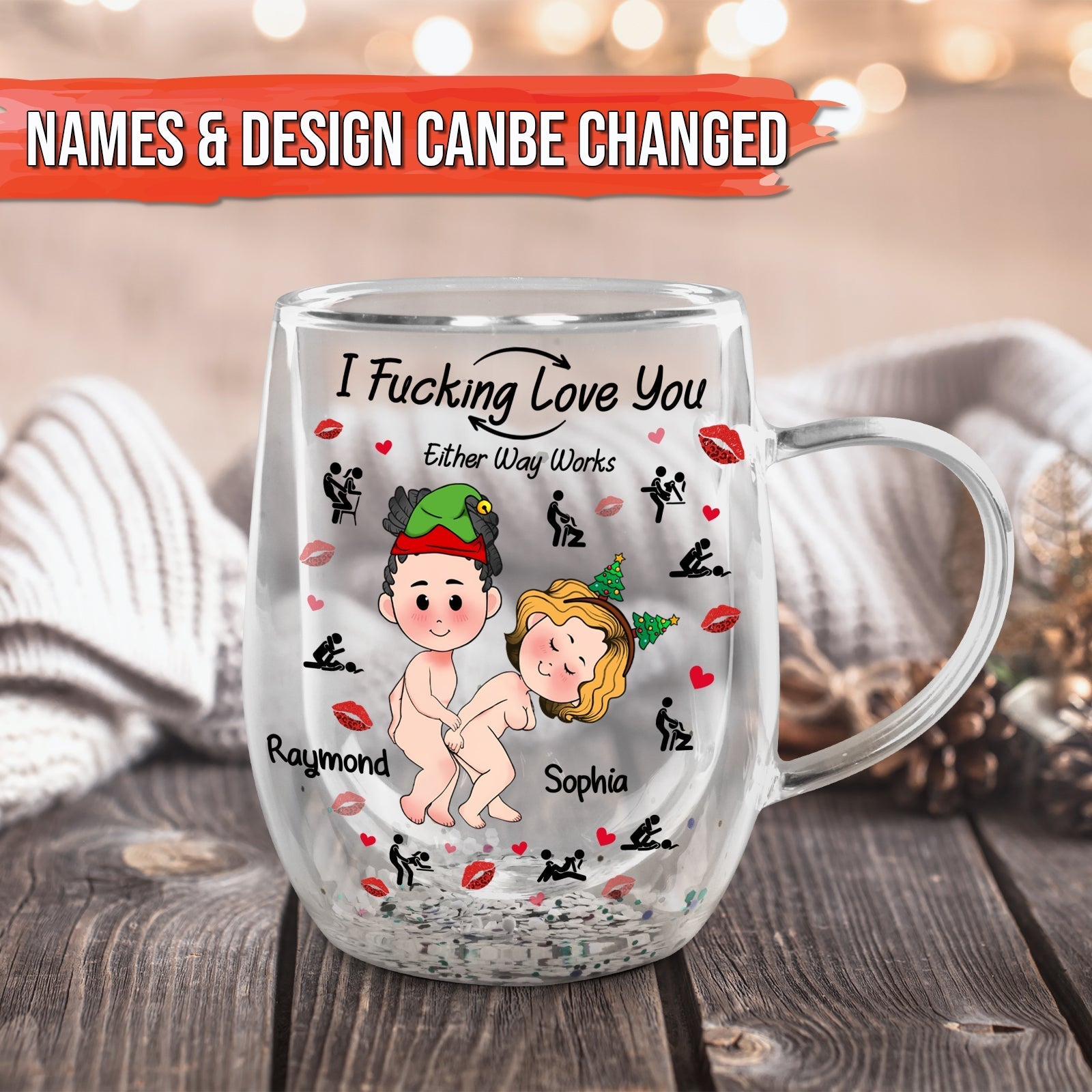 Couple - Fucking Love you - Personalized Double Walled Glass Cup