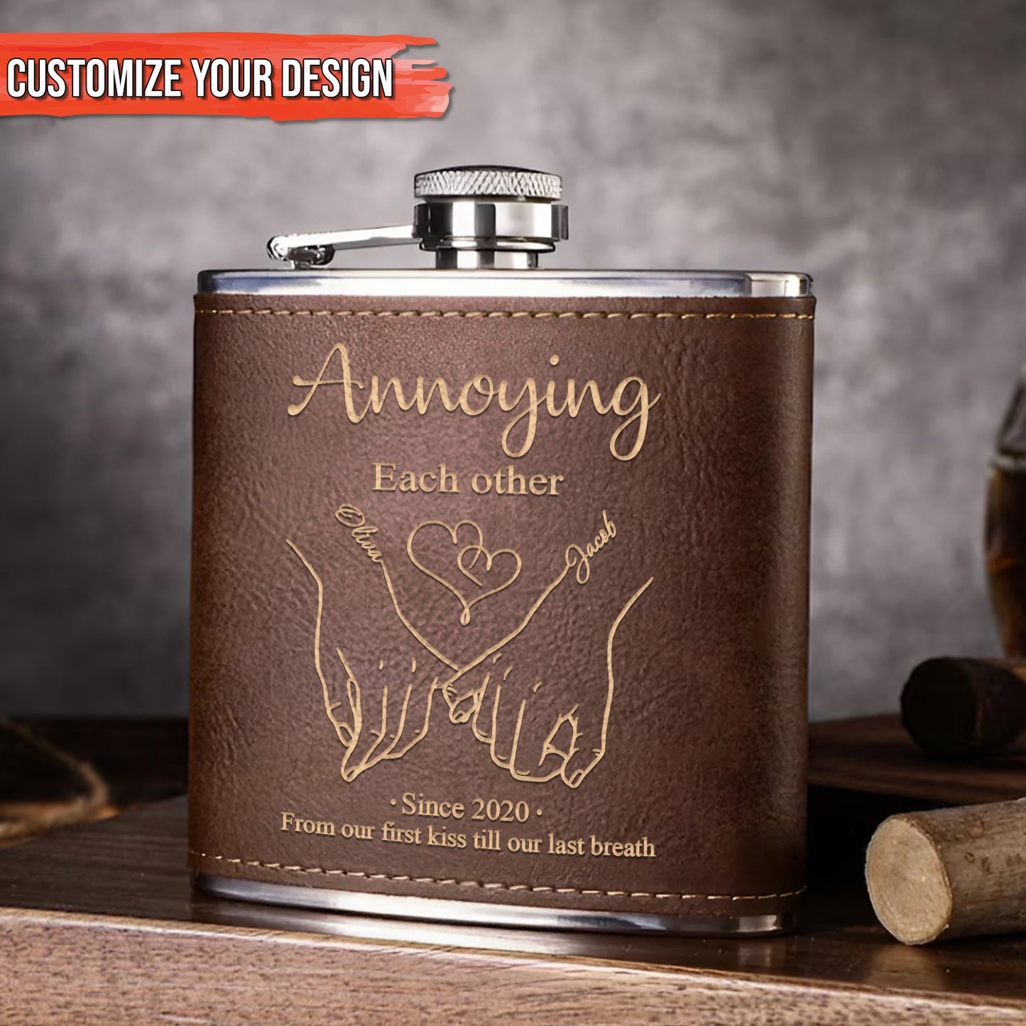 Annoying Each Other - Personalized Leather Flask