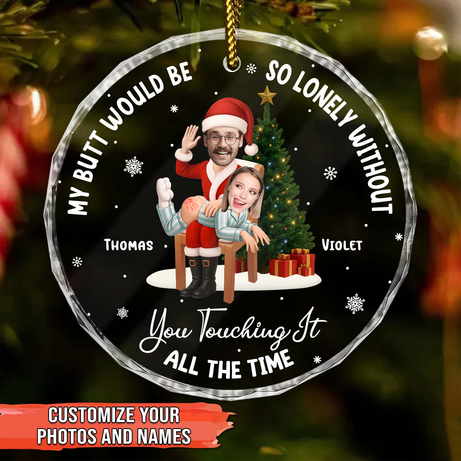 Personalized Couples Christmas Glass Ornament - Funny Custom Gift For Him Or Her
