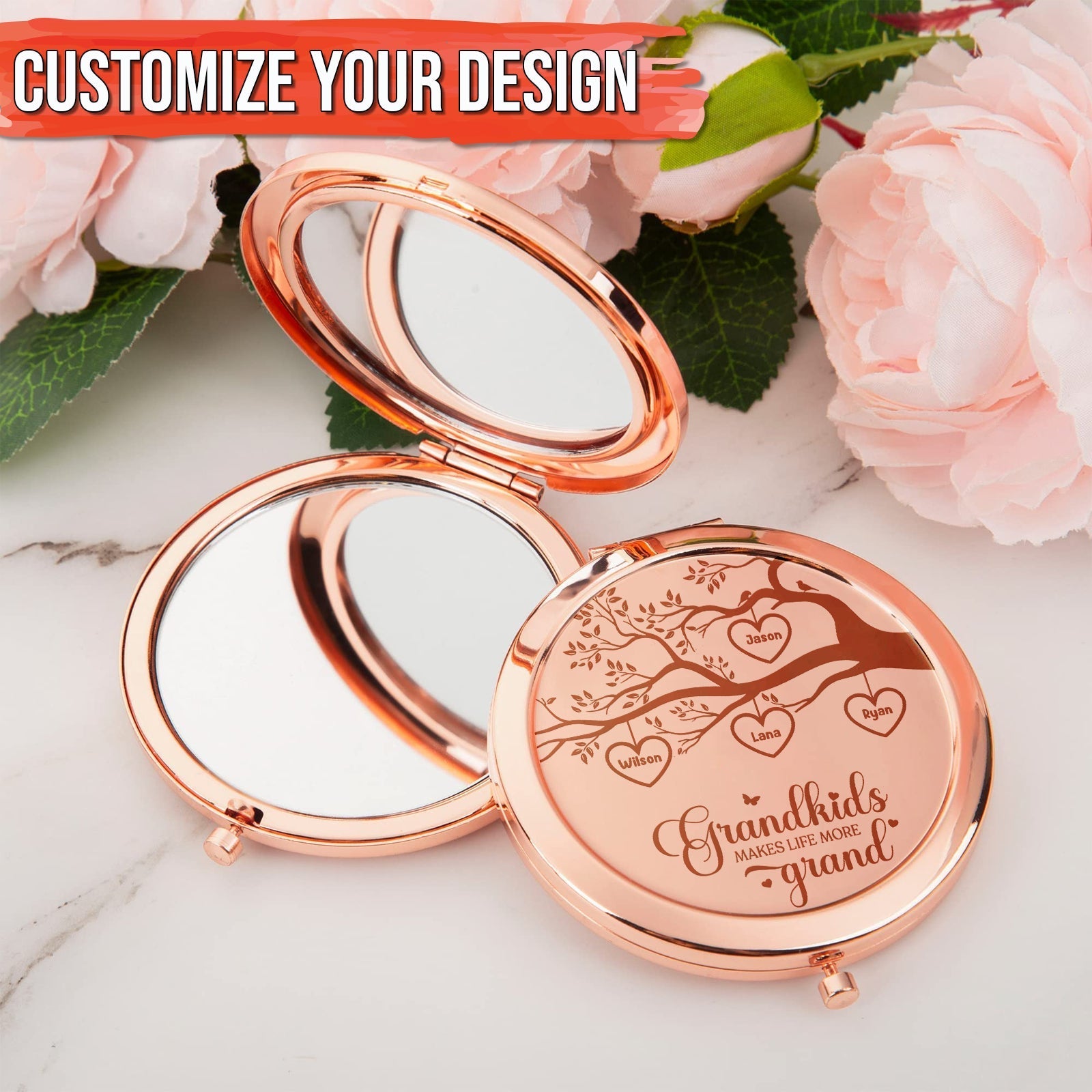 Family - Grandkids Make Life More Grand - Personalized Pocket Makeup Mirror