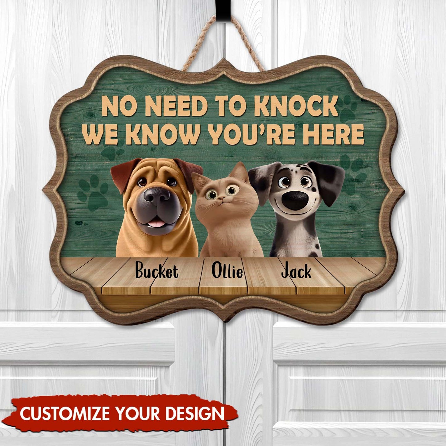 Pet Lover - No Need To Knock - Personalized Wooden Door Sign