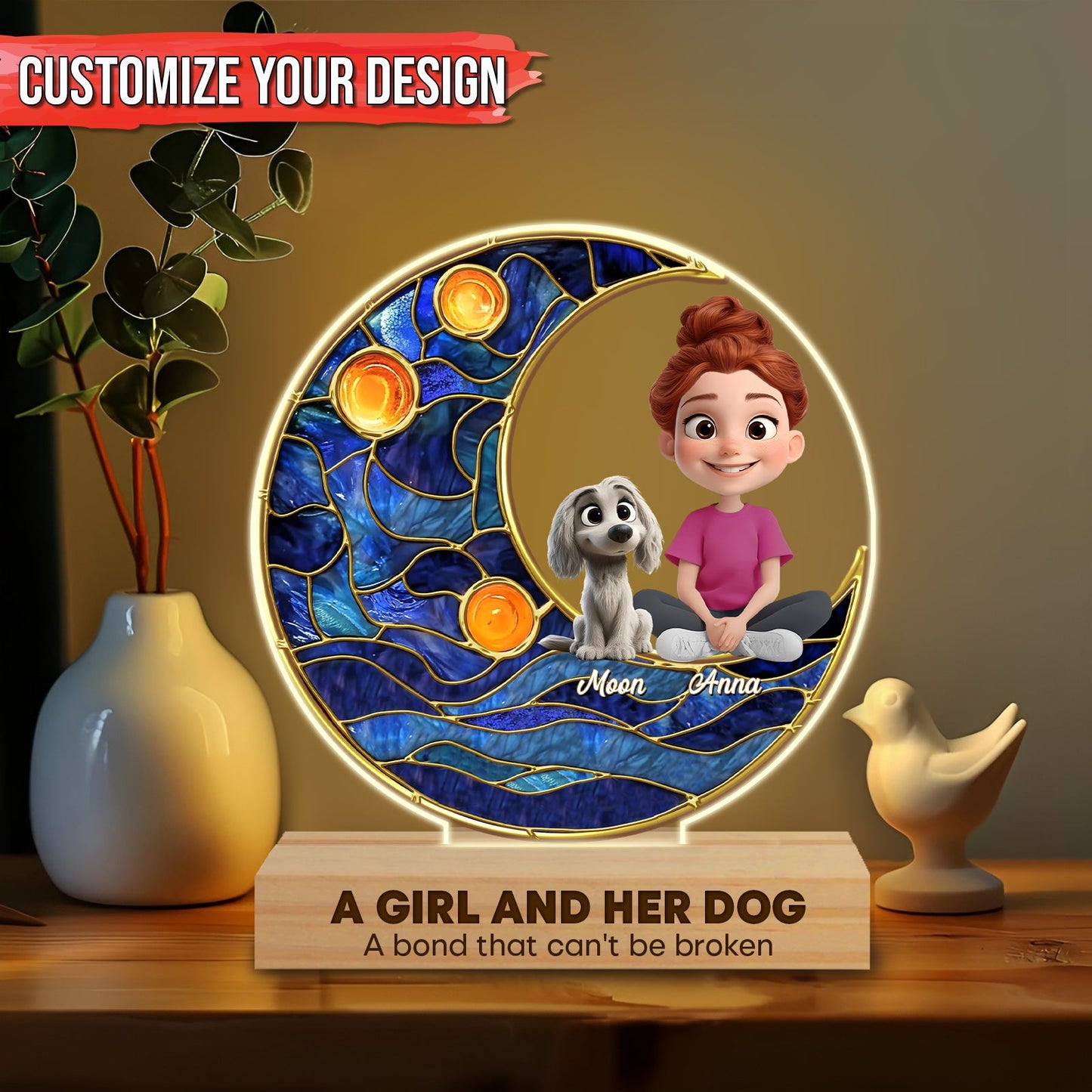 Pet Lover - A Bond Can’t Be Broken - Personalized Circle LED Night Light