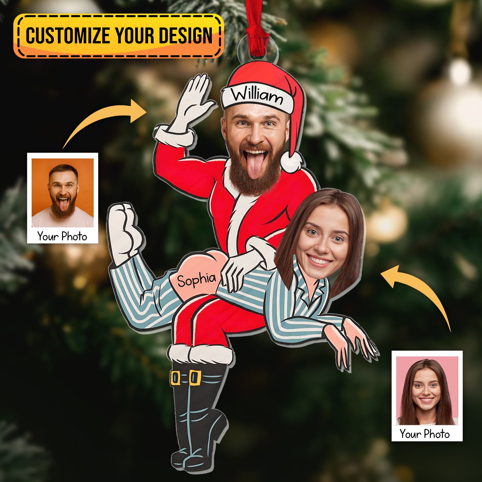 Couple - Custom Photo Funny Santa Couple - Personalized Acrylic Ornament
